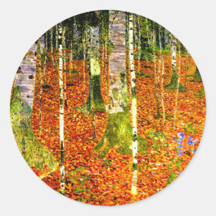 Gustav Klimt Birch Trees Classic Round Sticker