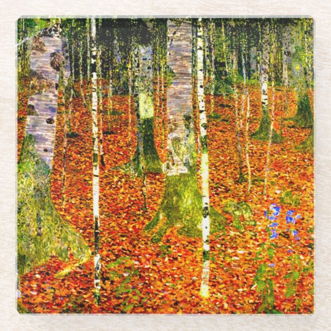 Gustav Klimt Birch Trees Glass Coaster (Front)
