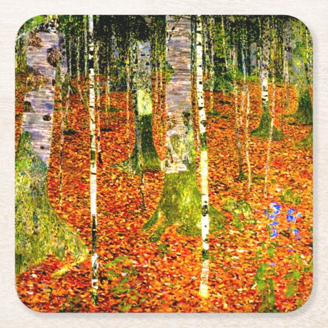 Gustav Klimt Birch Trees Square Paper Coaster (Front)