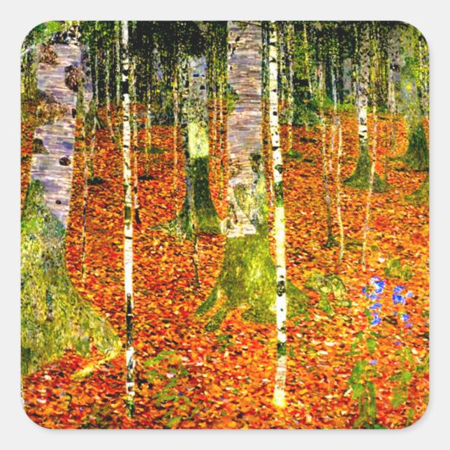 Gustav Klimt Birch Trees Square Sticker (Front)