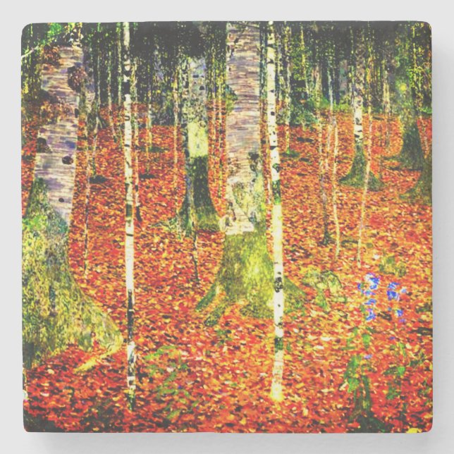 Gustav Klimt Birch Trees Stone Coaster (Front)