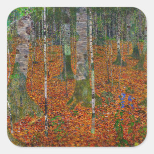 Gustav Klimt - Birch Wood Square Sticker