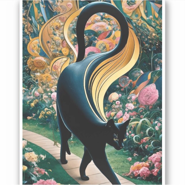 Gustav Klimt Black Cat In a Flower Garden, Cat Art (Front)