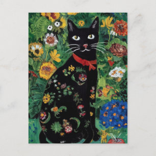 Gustav Klimt Black Cat In a Flower Garden, Cat Art Postcard