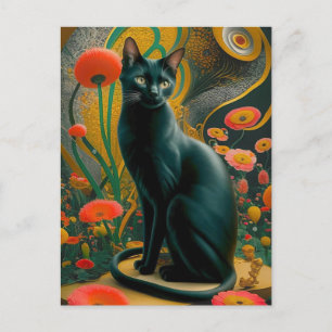 Gustav Klimt Black Cat In a Flower Garden, Cat art Postcard