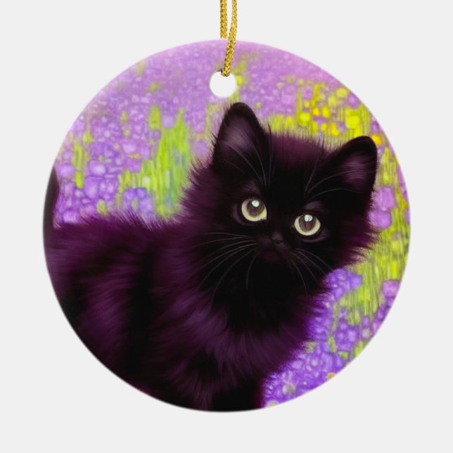 Gustav Klimt Black Kitten Ceramic Ornament (Front)