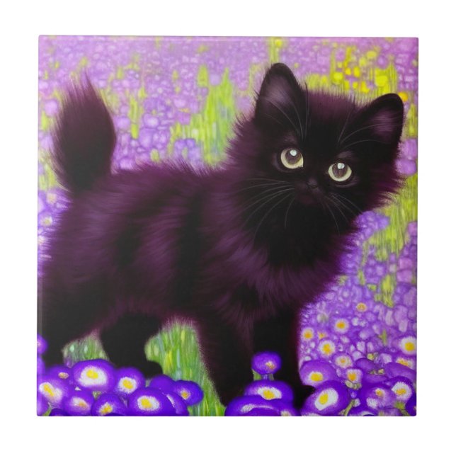 Gustav Klimt Black Kitten Ceramic Tile (Front)
