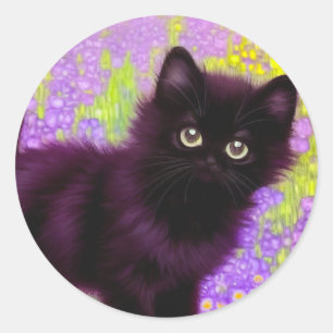 Gustav Klimt Black Kitten Classic Round Sticker