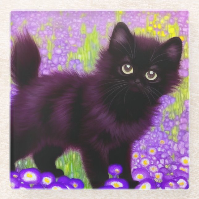 Gustav Klimt Black Kitten Glass Coaster (Front)