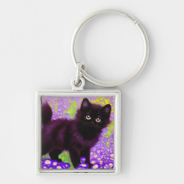 Gustav Klimt Black Kitten Key Ring (Front)