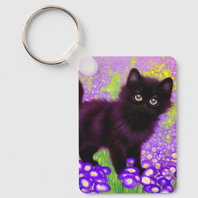 Gustav Klimt Black Kitten Key Ring (Front)