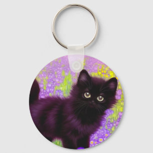Gustav Klimt Black Kitten Key Ring