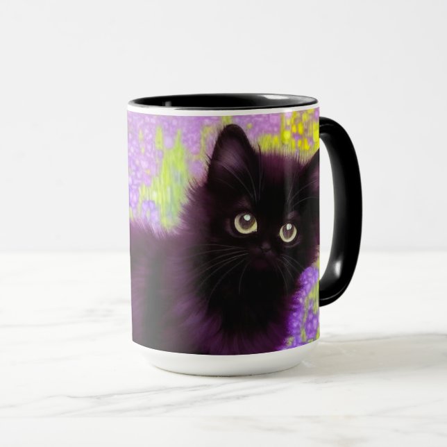 Gustav Klimt Black Kitten Mug (Front Right)