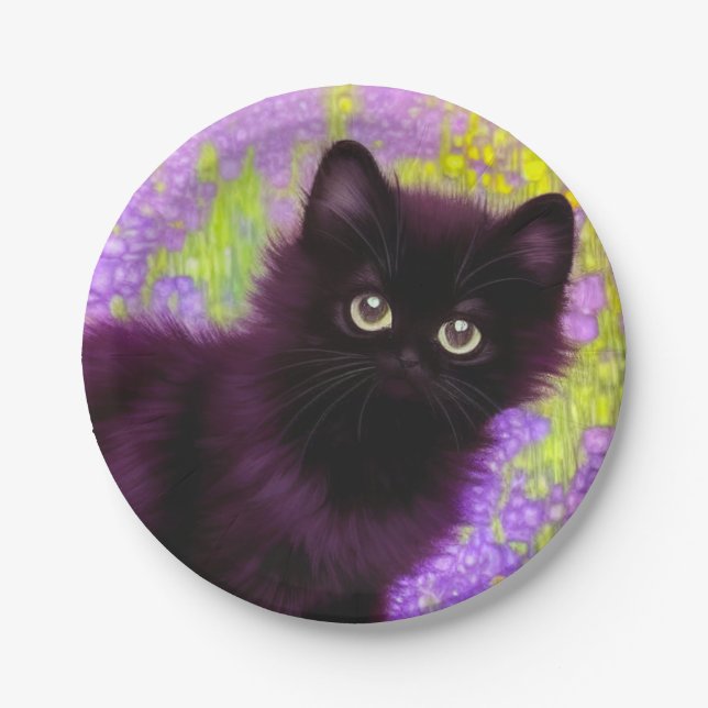 Gustav Klimt Black Kitten Paper Plate (Front)
