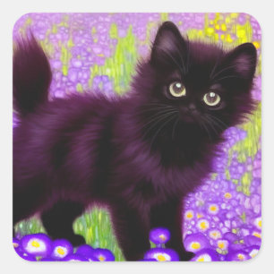 Gustav Klimt Black Kitten Square Sticker