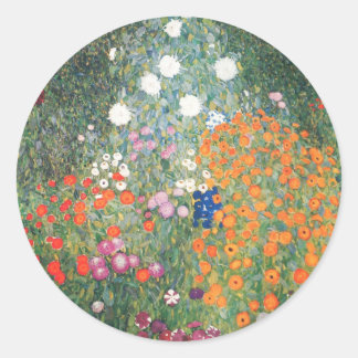 Gustav Klimt Blumengarten Classic Round Sticker