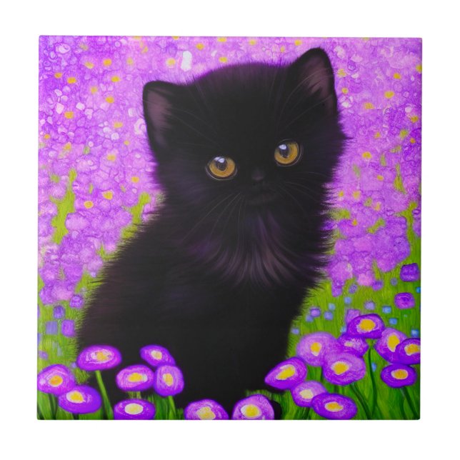 Gustav Klimt Cat Ceramic Tile (Front)