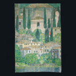 Gustav Klimt - Church in Cassone Tea Towel<br><div class="desc">Church in Cassone / Landscape with Cypresses - Gustav Klimt,  Oil on Canvas,  1913</div>