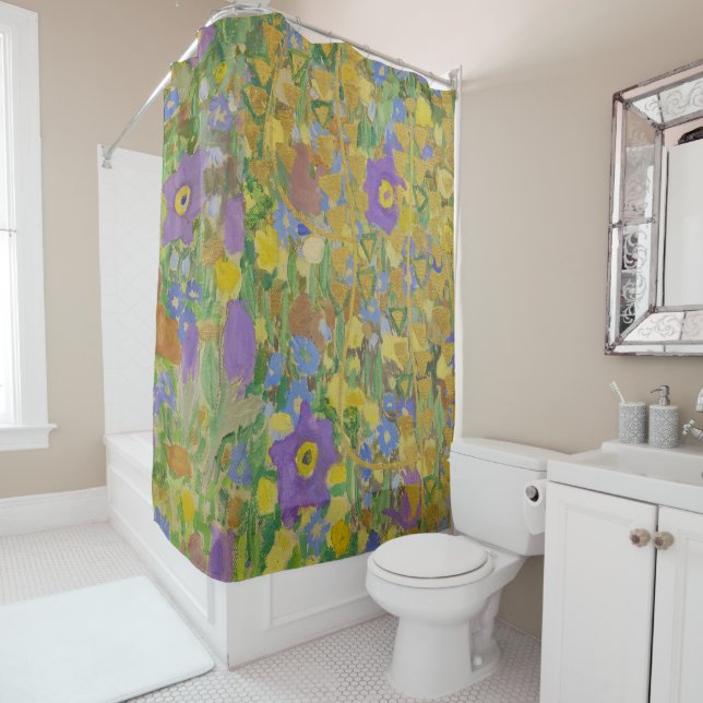 Gustav Klimt Columbine & Poppies Art Nouveau Shower Curtain (In Situ)