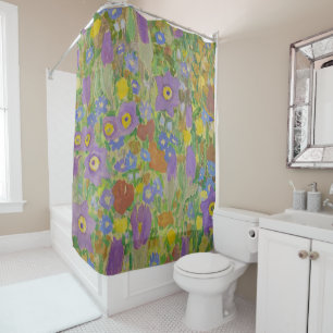 Gustav Klimt Columbine & Poppies Art Nouveau Shower Curtain