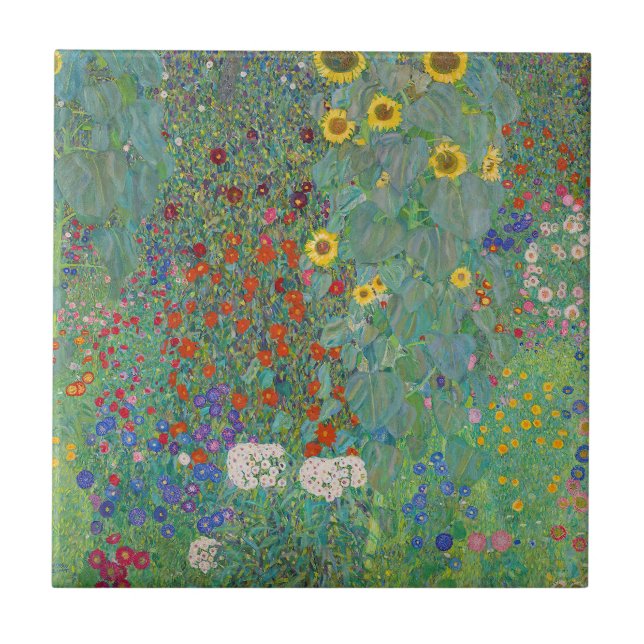 Gustav Klimt - Country Garden with Sunflowers Ceramic Tile (Front)