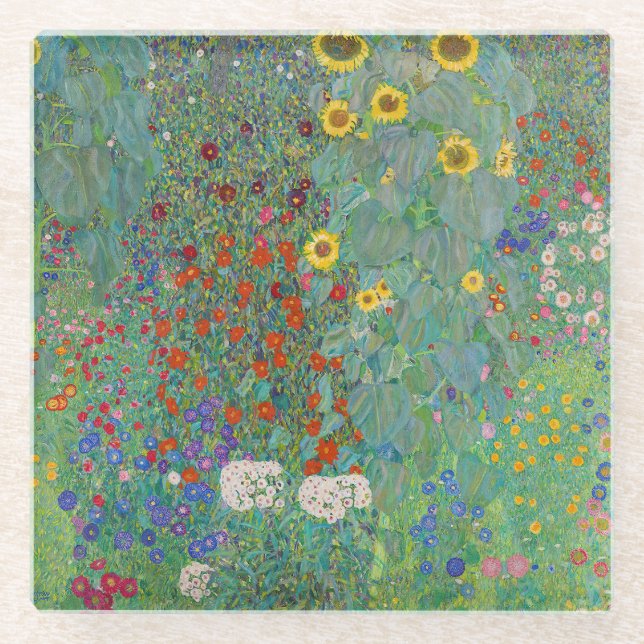 Gustav Klimt - Country Garden with Sunflowers Glass Coaster (Front)