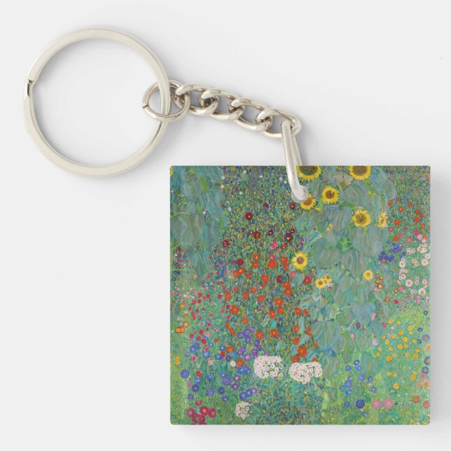 Gustav Klimt - Country Garden with Sunflowers Key Ring (Front)