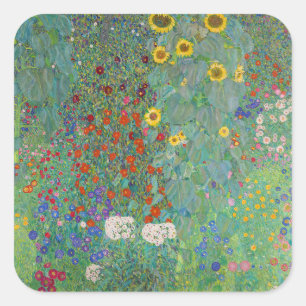 Gustav Klimt - Country Garden with Sunflowers Square Sticker