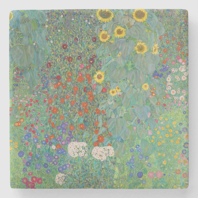 Gustav Klimt - Country Garden with Sunflowers Stone Coaster (Front)