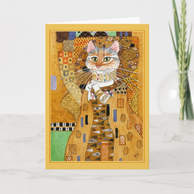 Gustav Klimt cute cat spoof greeting card (Front)