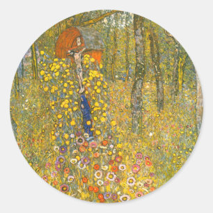 Gustav Klimt Farm Garden with Crucifix Classic Round Sticker