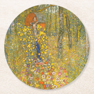 Gustav Klimt Farm Garden with Crucifix Round Paper Coaster