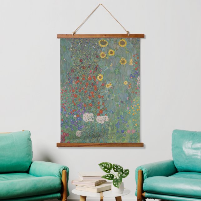 Gustav Klimt -Farm Garden with Sunflowers Fine Art Hanging Tapestry (Living Room)