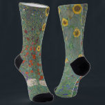 Gustav Klimt -Farm Garden with Sunflowers Fine Art Socks<br><div class="desc">Gustav Klimt's 'Farm Garden with Sunflowers' is a vibrant homage to the beauty of nature and the rustic charm of rural landscapes. Painted in 1907, it showcases a lush garden brimming with sunflowers, their golden petals gleaming under the sun, and a verdant backdrop of trees that frame the scene. The...</div>