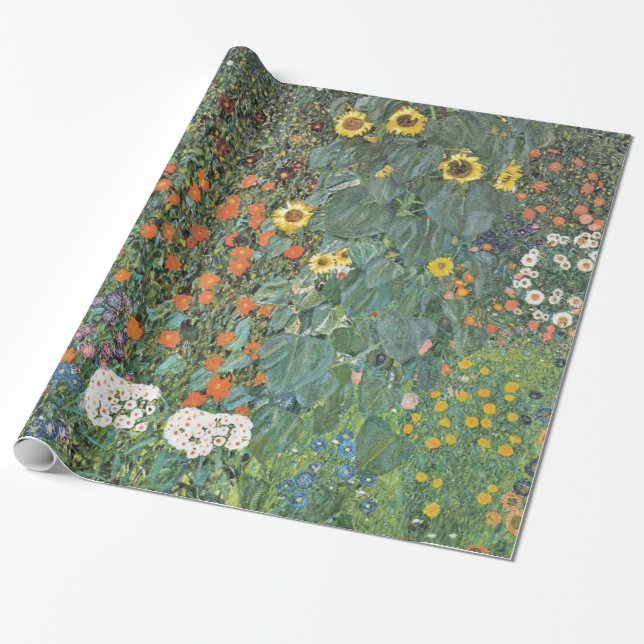 Gustav Klimt Farm Garden with Sunflowers GalleryHD Wrapping Paper (Unrolled)