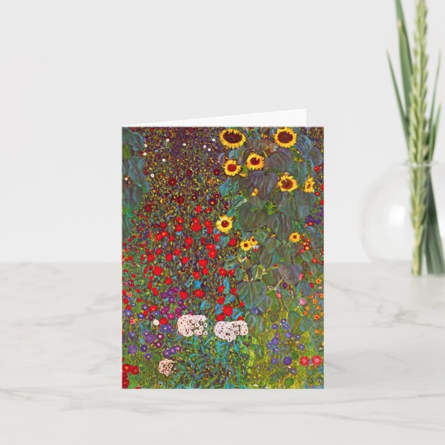 Gustav Klimt Farm Garden with Sunflowers Note Card (Front)