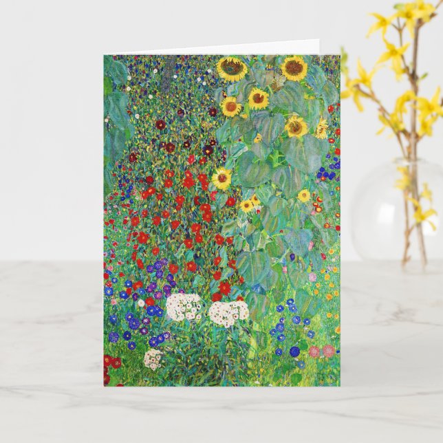 Gustav Klimt Farm Garden With Sunflowers Painting Card (Yellow Flower)