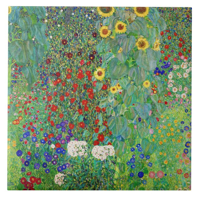 Gustav Klimt Farm Garden With Sunflowers Painting Ceramic Tile (Front)