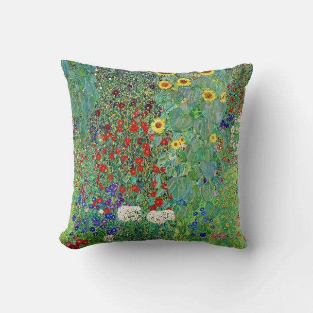 Gustav Klimt Farm Garden With Sunflowers Painting Cushion (Front)