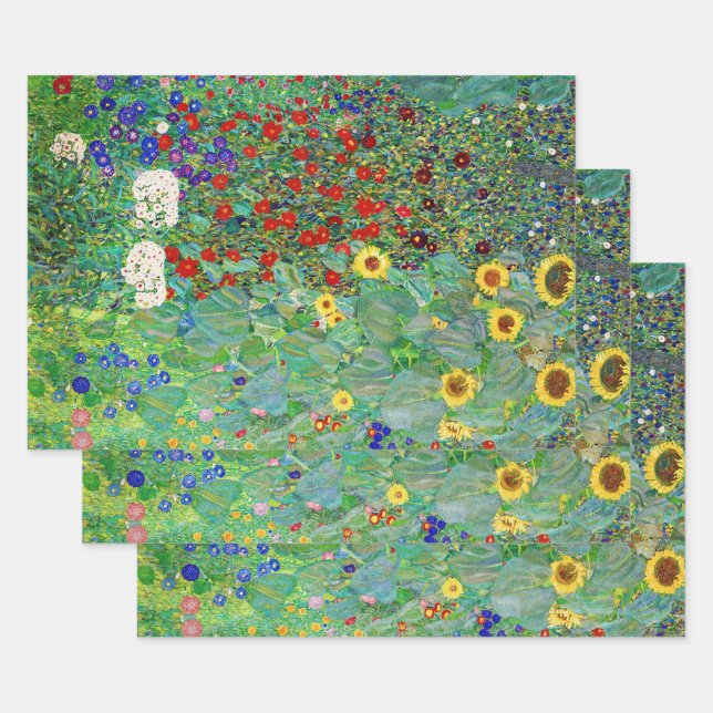 Gustav Klimt Farm Garden With Sunflowers Painting Wrapping Paper Sheet (Set)