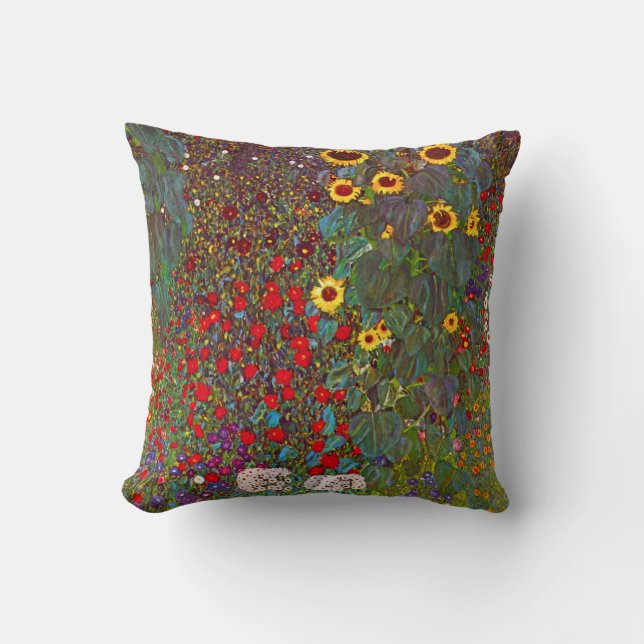 Gustav Klimt Farm Garden with Sunflowers Pillow (Front)