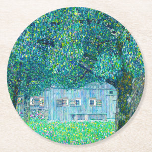 Gustav Klimt Farmhouse in Upper Austria Round Paper Coaster