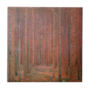 Gustav Klimt Fir Forest Tannenwald Red Trees Ceramic Tile