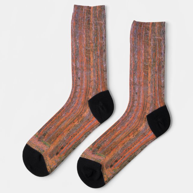 Gustav Klimt Fir Forest Tannenwald Red Trees Socks (Left)