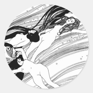Gustav Klimt - Fish Blood Surreal Japanese Art Classic Round Sticker
