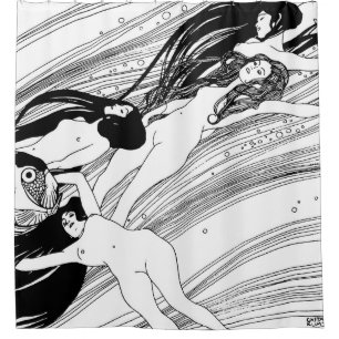 Gustav Klimt - Fish Blood Surreal Japanese Art Shower Curtain