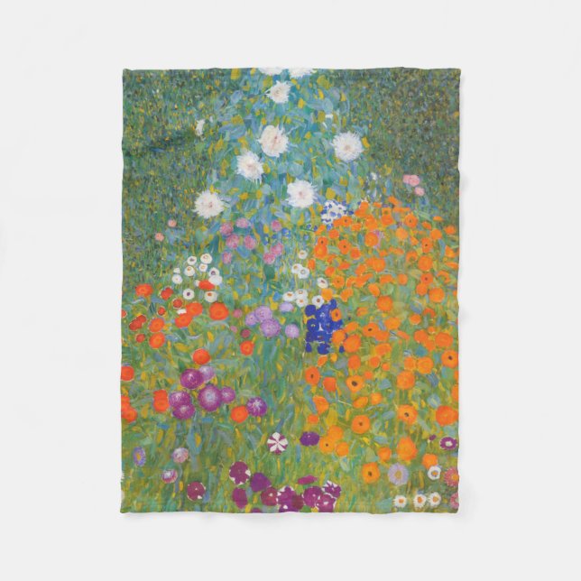 Gustav Klimt Flower Garden Cottage Nature Fleece Blanket (Front)