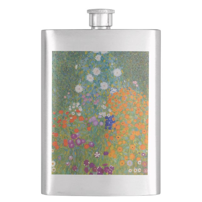 Gustav Klimt Flower Garden Cottage Nature Hip Flask (Front)