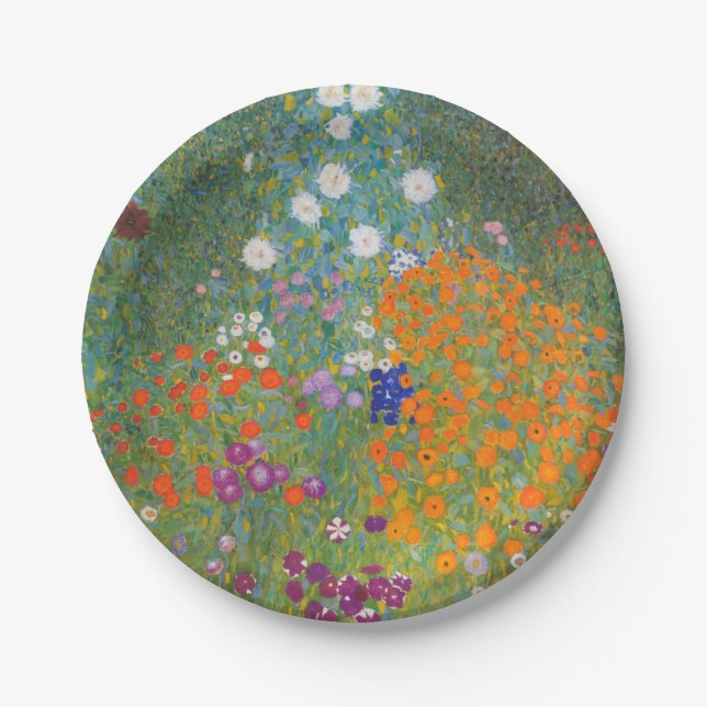 Gustav Klimt Flower Garden Cottage Nature Paper Plate (Front)