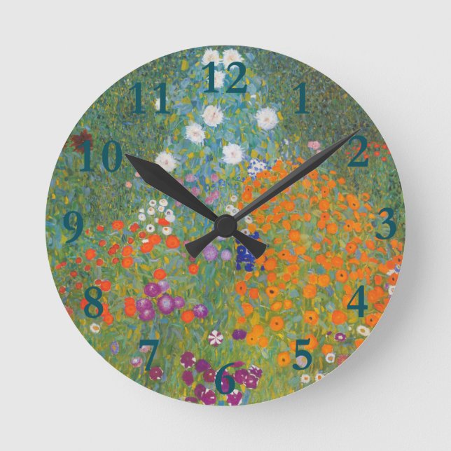 Gustav Klimt Flower Garden Cottage Nature Round Clock (Front)